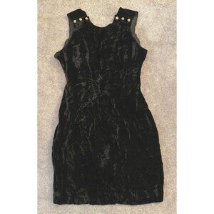 Liz Claiborne Black Velvet Sleeveless Dress Button Detail Size 10
